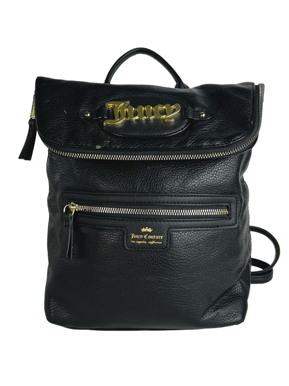 Juicy Couture Backpack Black Gold Logo Y2K McBling Faux Leather Bookbag